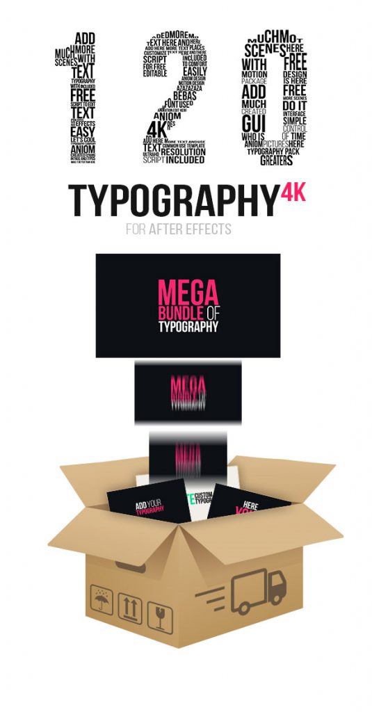 《AE模板：Kinetic Typography 4K Package_动力学文字标题排版4K包_包含Typography Tool脚本》