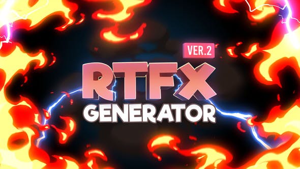 《AE脚本/模板:RTFX Generator V2_1000种卡通手绘动漫雷电能量爆炸火焰烟雾流体MG动画元素+视频素材》